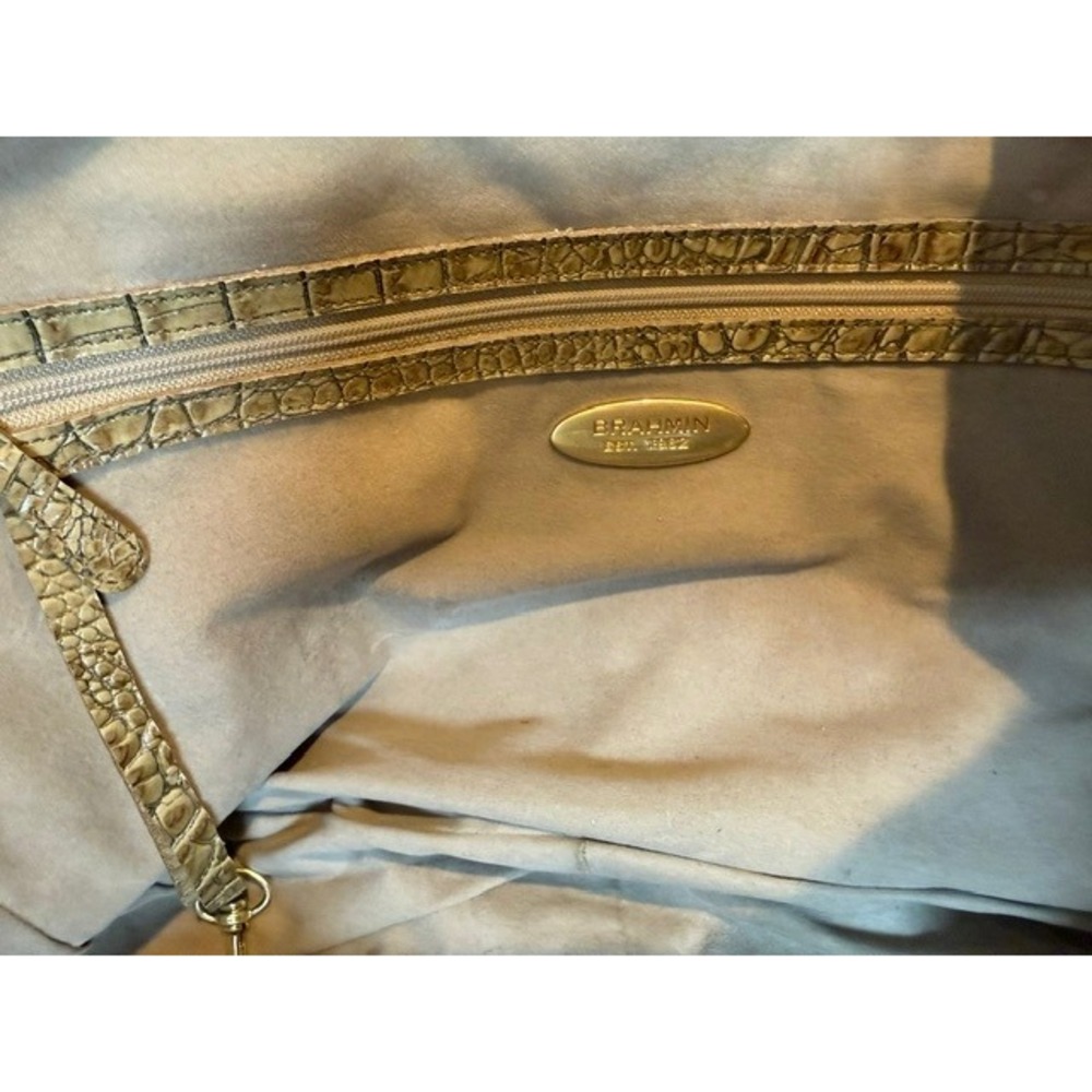 Brahmin Beige Jacqueline Pecan Melbourne Croc Embossed Leather Hobo Bag - Picture 11 of 14